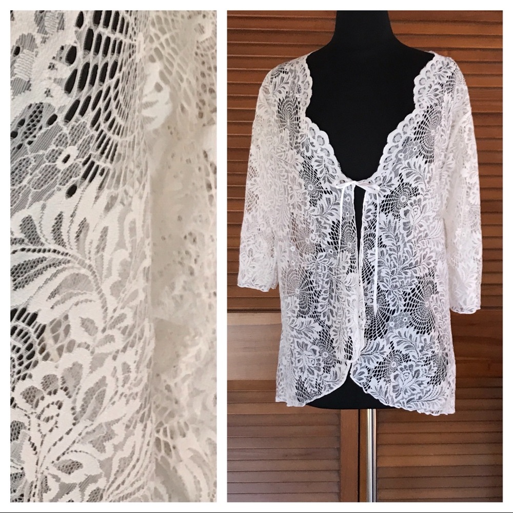 Vintage NEW Shirley of Hollywood Sheer White Lace Robe